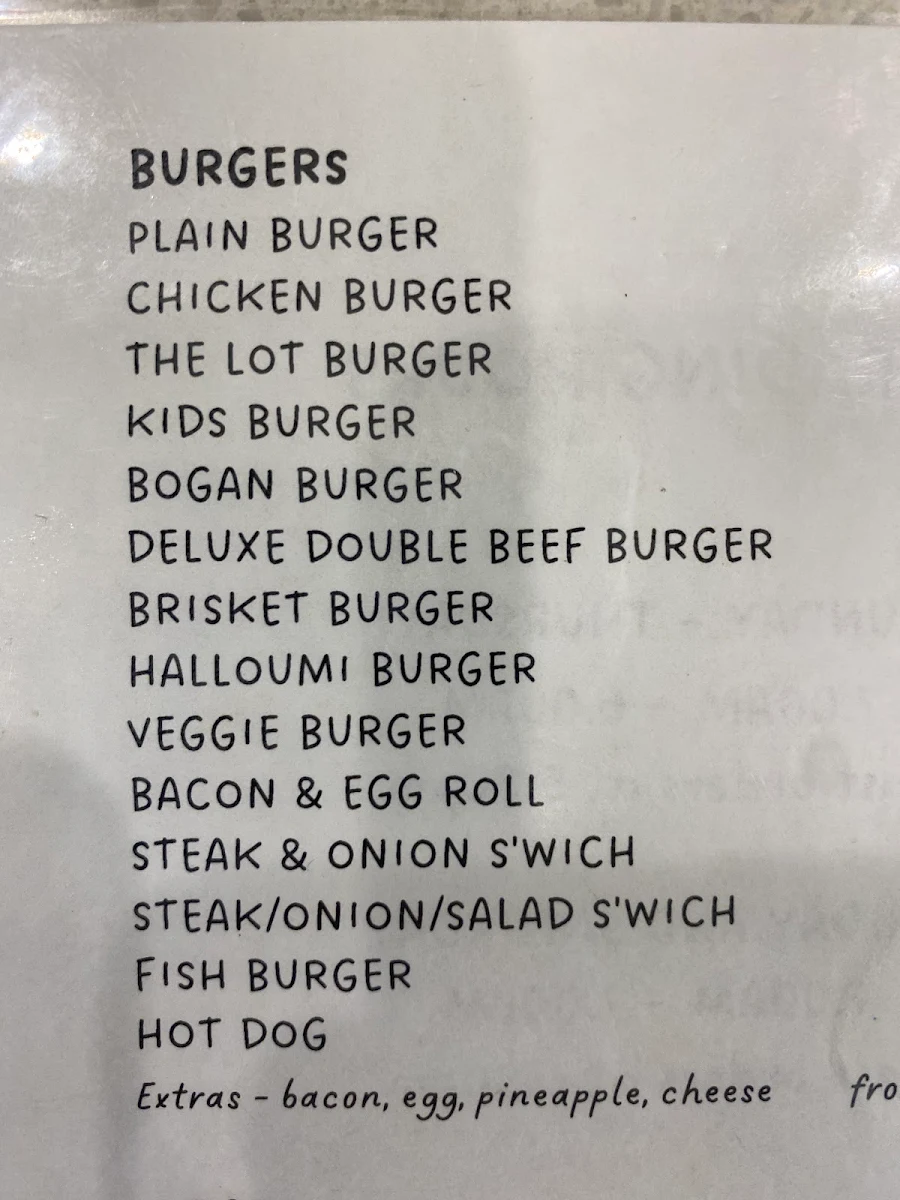 Menu, Dunbogan Takeaway and Bottle Shop
