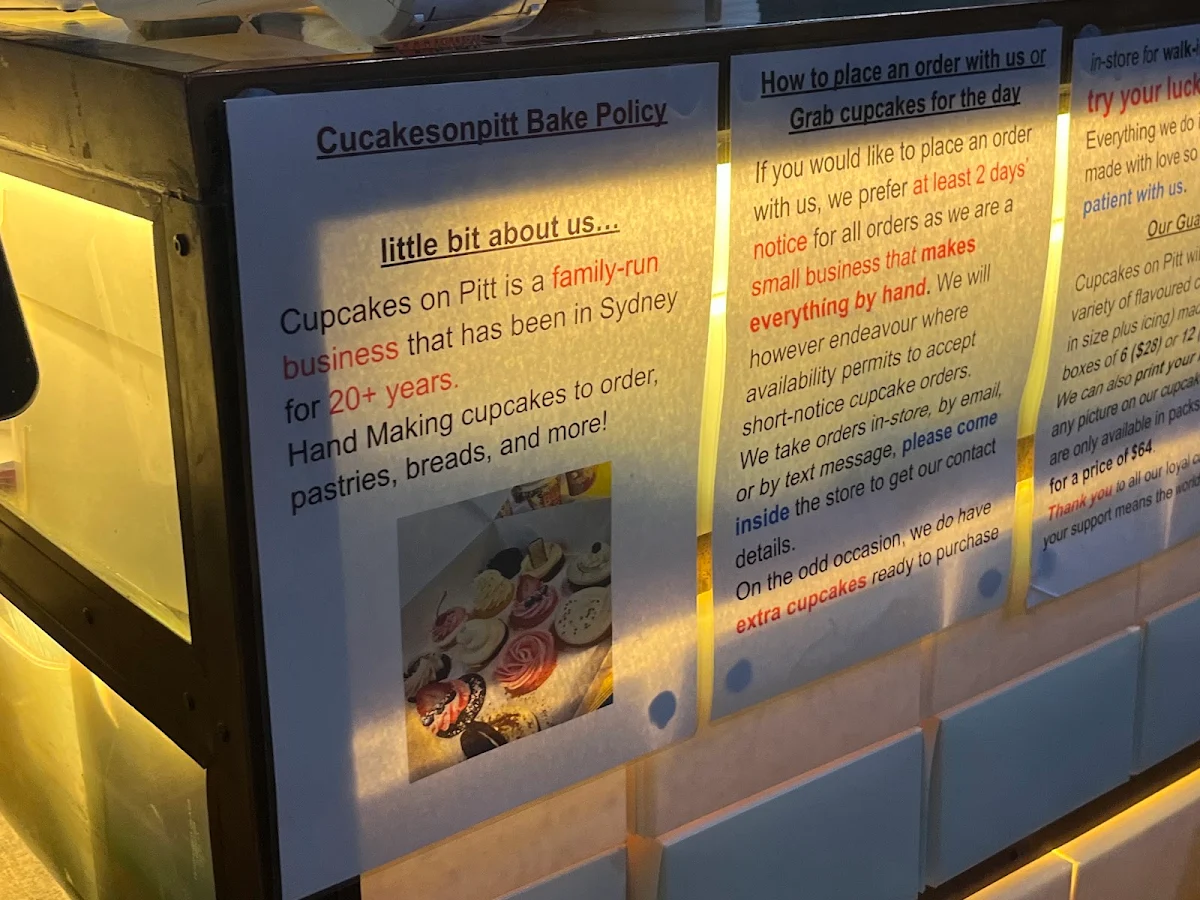 Menu, Cupcakes on Pitt