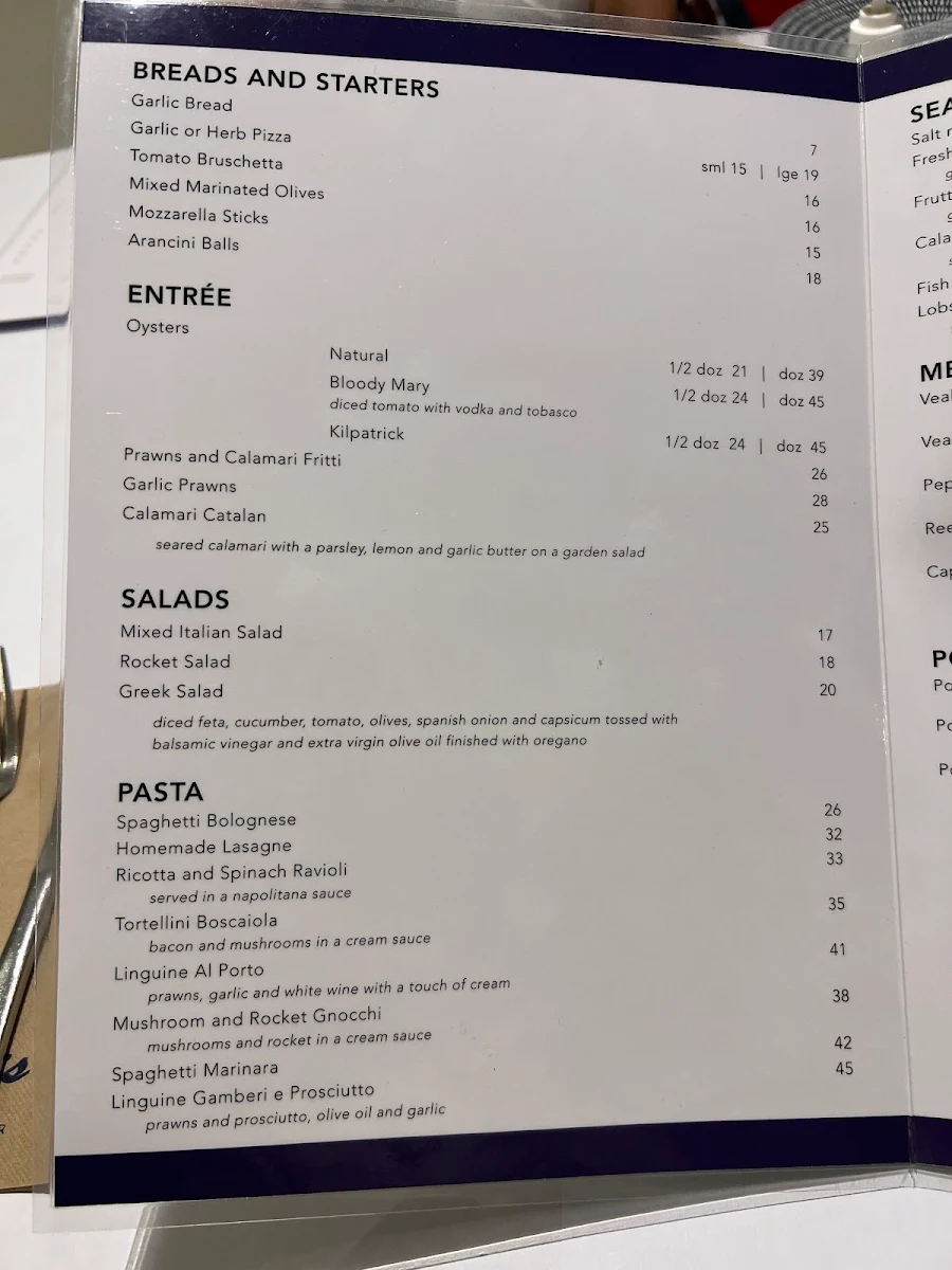 Menu, Carlo's Italian Ristorante Bar & Seafood