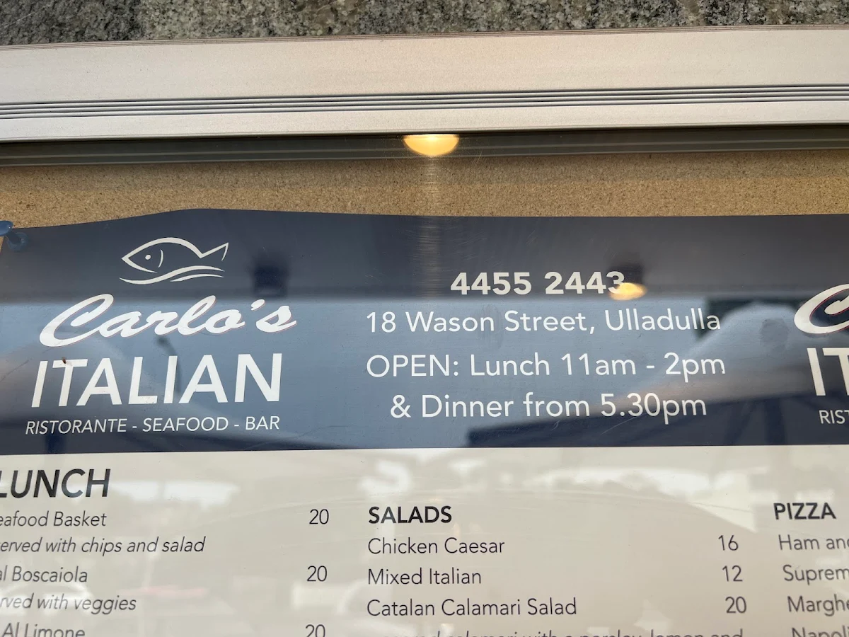 Menu, Carlo's Italian Ristorante Bar & Seafood