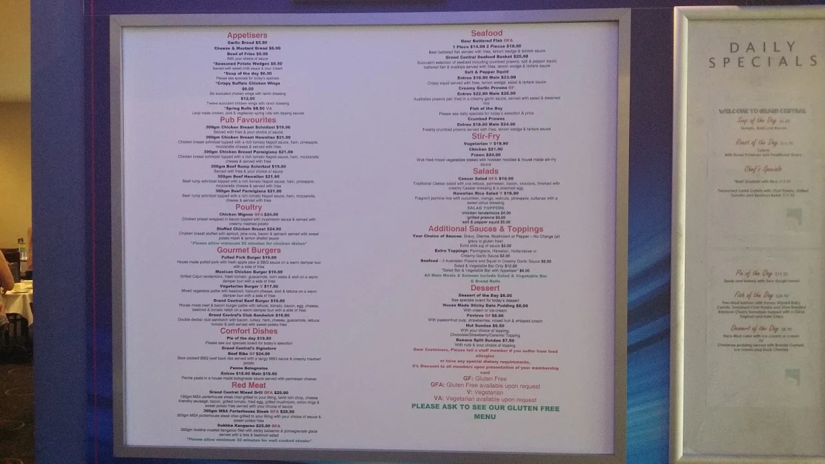 Menu, Grand Central