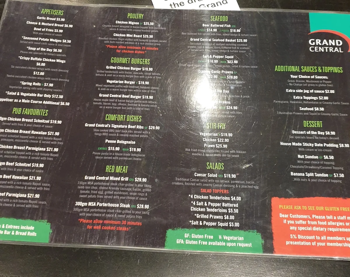 Menu, Grand Central