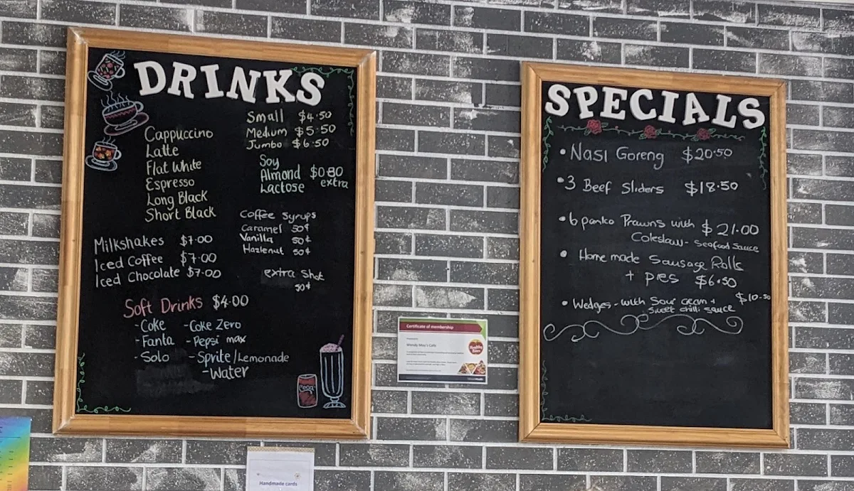 Menu, Wendy May's Cafe
