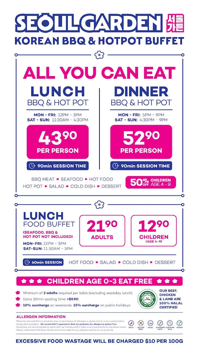 Menu, Seoul Garden Korean BBQ & Hot Pot Buffet - Epping