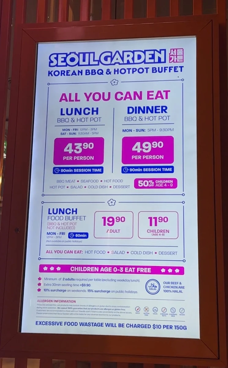 Menu, Seoul Garden Korean BBQ & Hot Pot Buffet - Epping