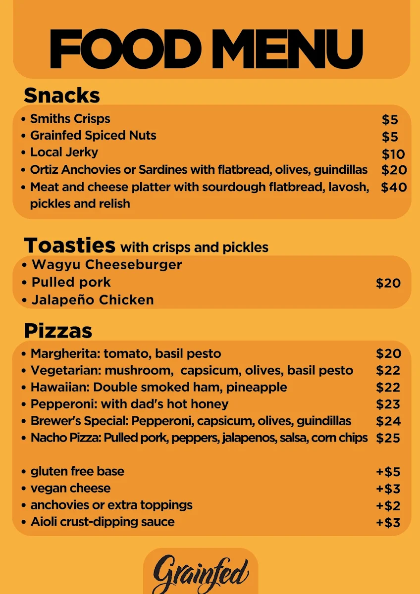 Menu, Grainfed Brewing Company