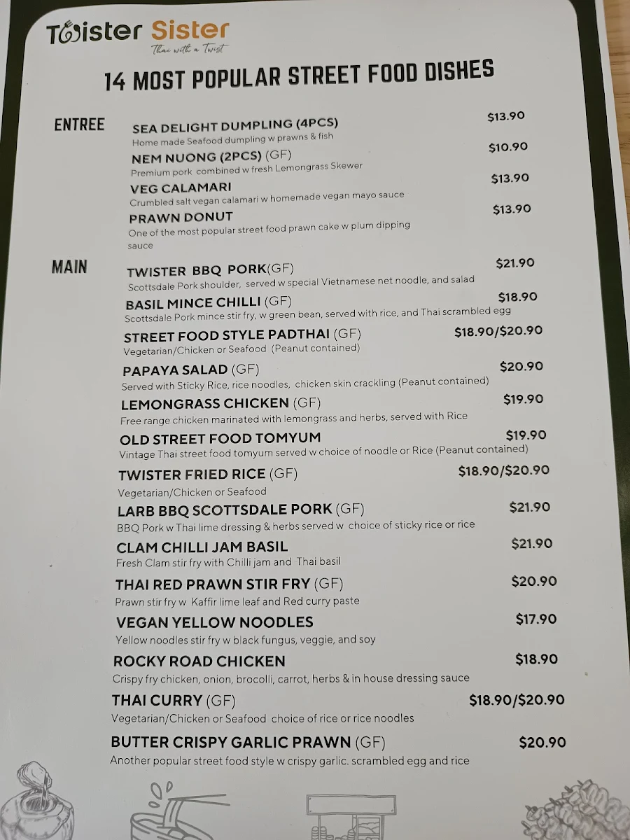 Menu, Twister Sister