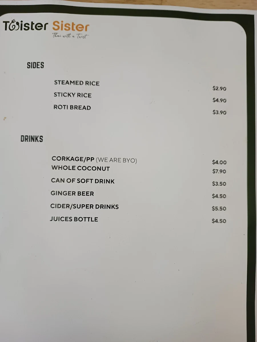 Menu, Twister Sister