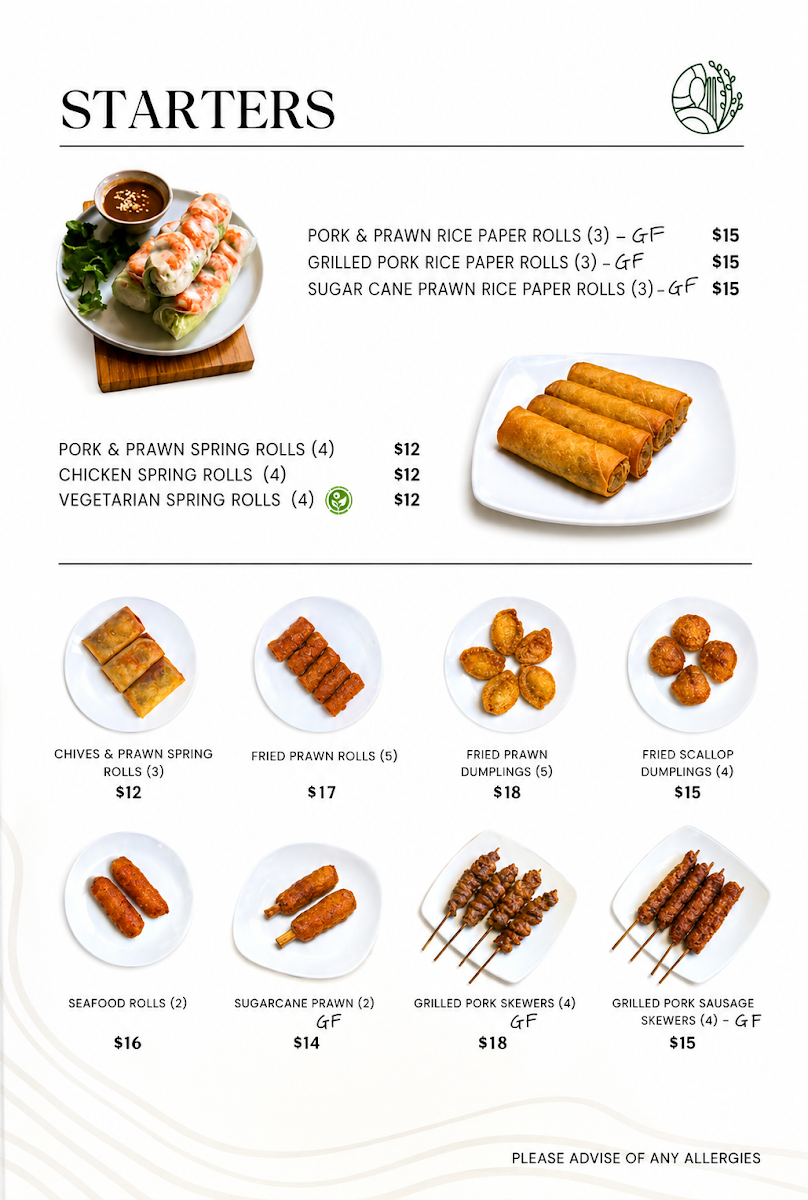 Menu, Special Dish Vietnamese Restaurant