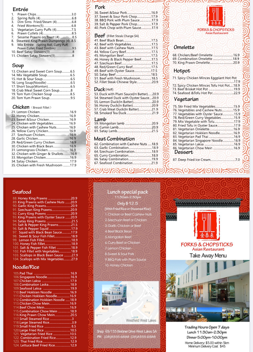 Menu, Forks & Chopsticks Asian Restaurant