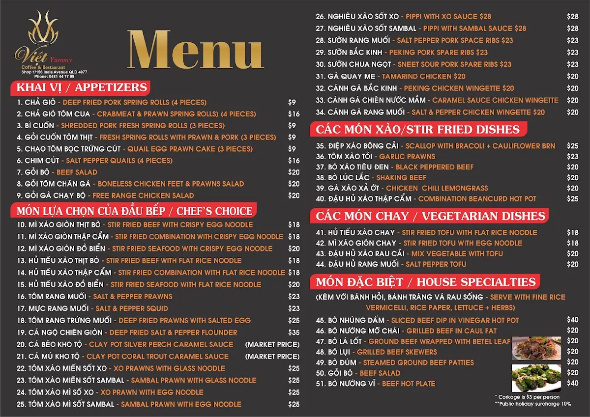 Menu, Viet Yummy Inala