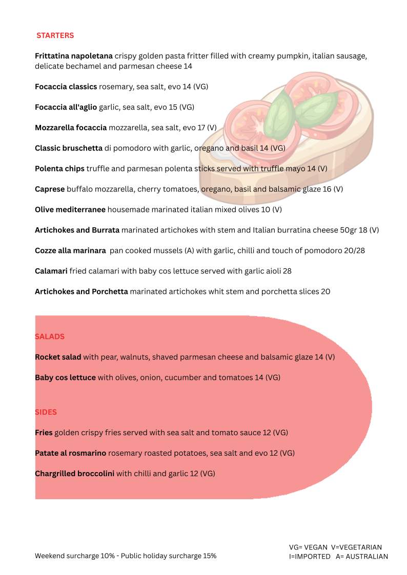 Menu, Zanini Pizzeria & Cucina Italiana - Elwood