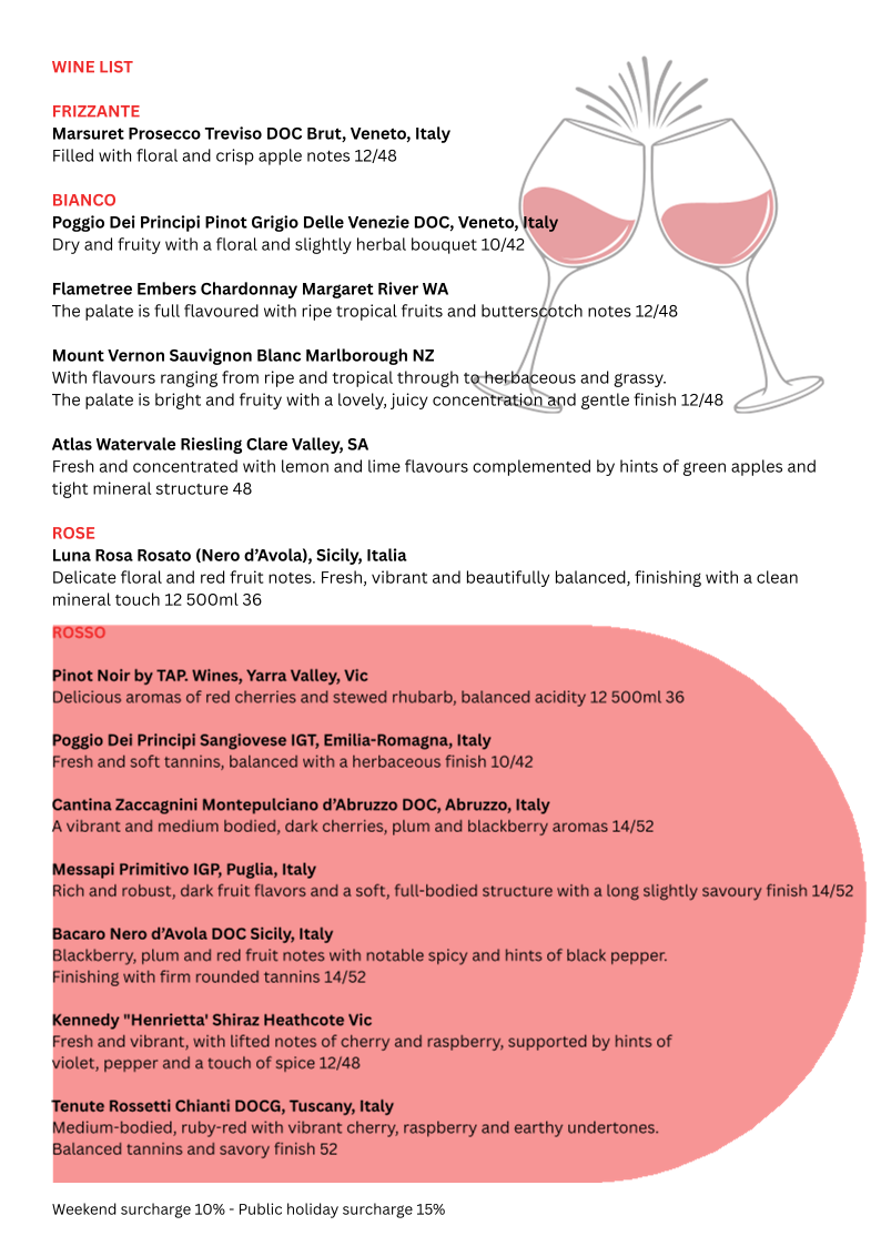 Menu, Zanini Pizzeria & Cucina Italiana - Elwood