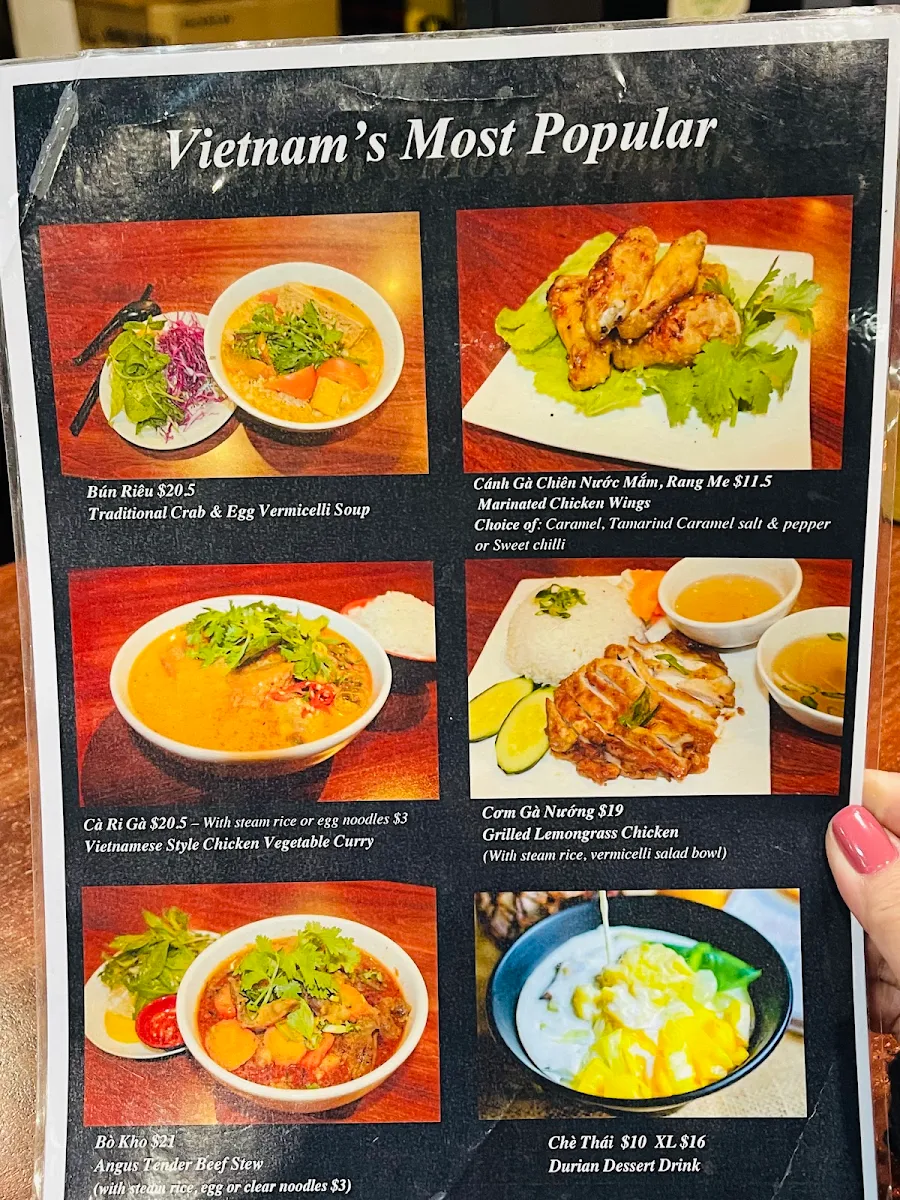 Menu, Thanh Thanh Vietnamese Restaurant