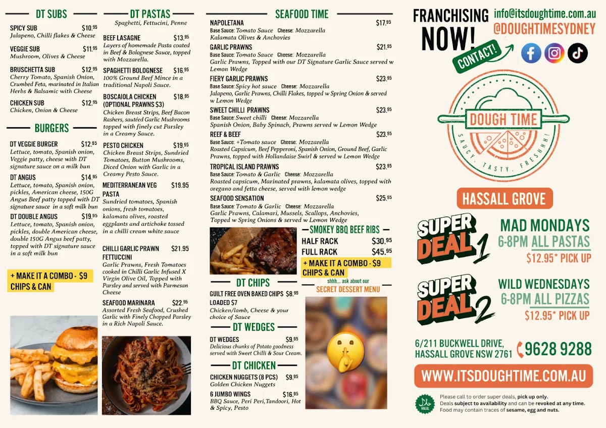 Menu, Dough Time Hassall Grove