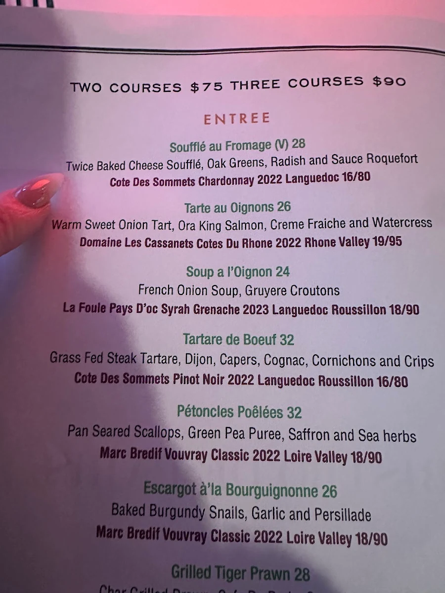 Menu, Bistro de Paris North Melbourne