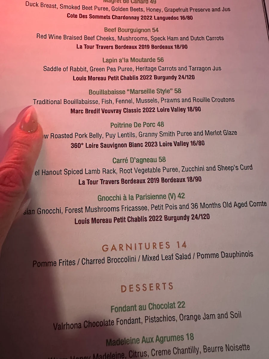 Menu, Bistro de Paris North Melbourne