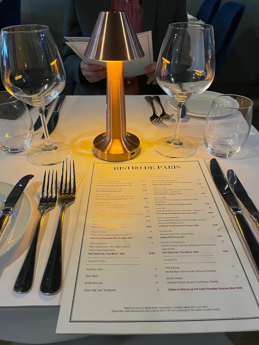 Menu, Bistro de Paris North Melbourne