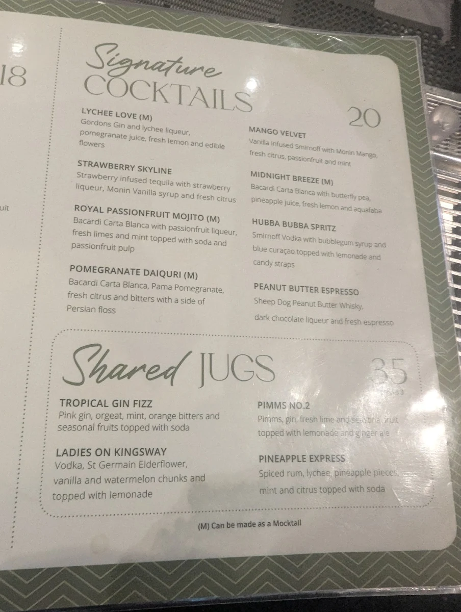 Menu, Miranda Hotel