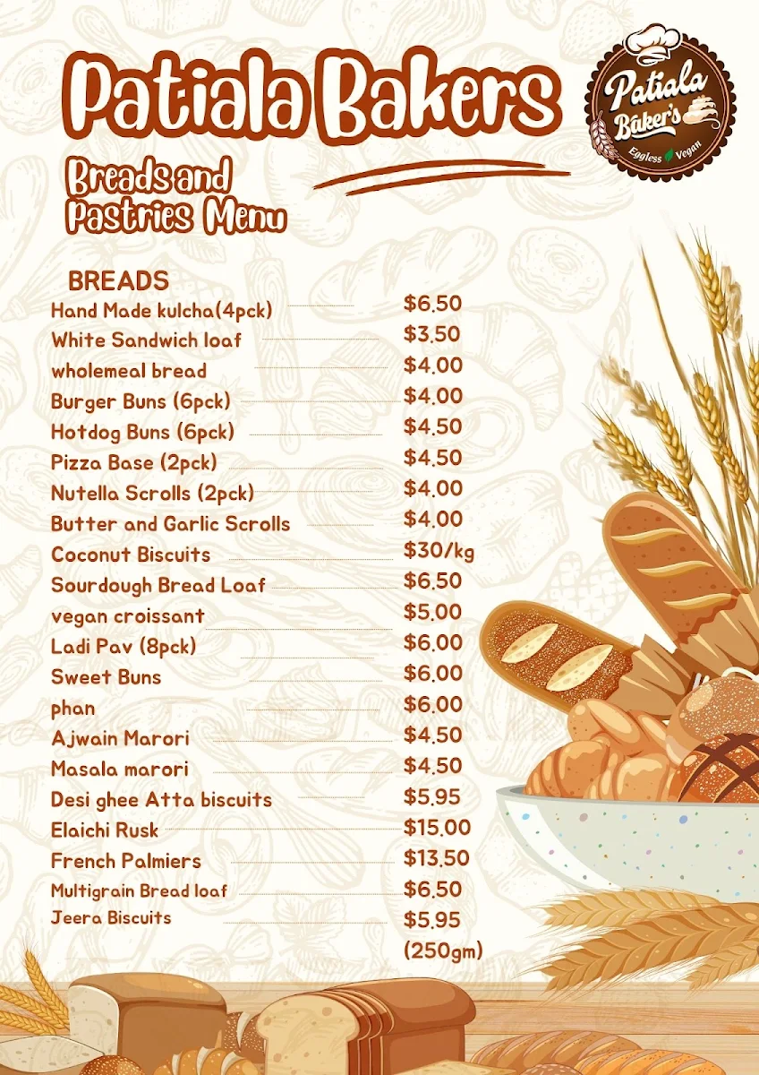 Menu, Patiala Bakers