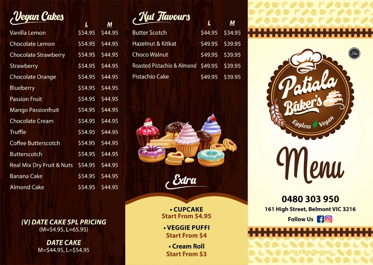 Menu, Patiala Bakers