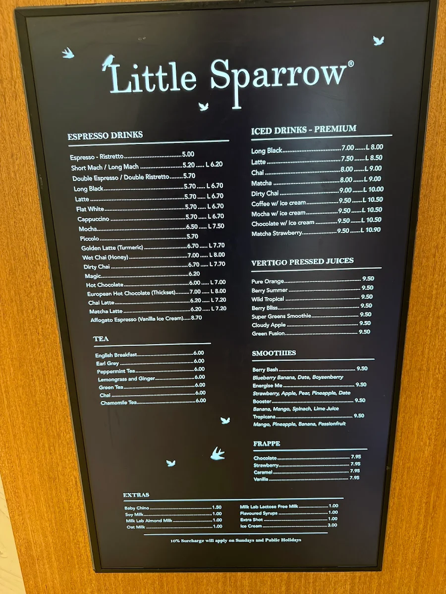 Menu, Little Sparrow