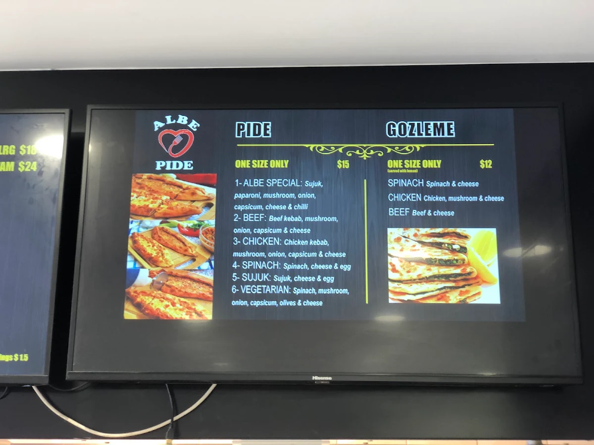 Menu, ALBE Kebab and Pizza
