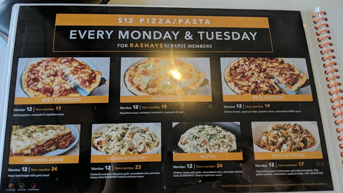 Menu, RASHAYS - Macquarie Street Liverpool
