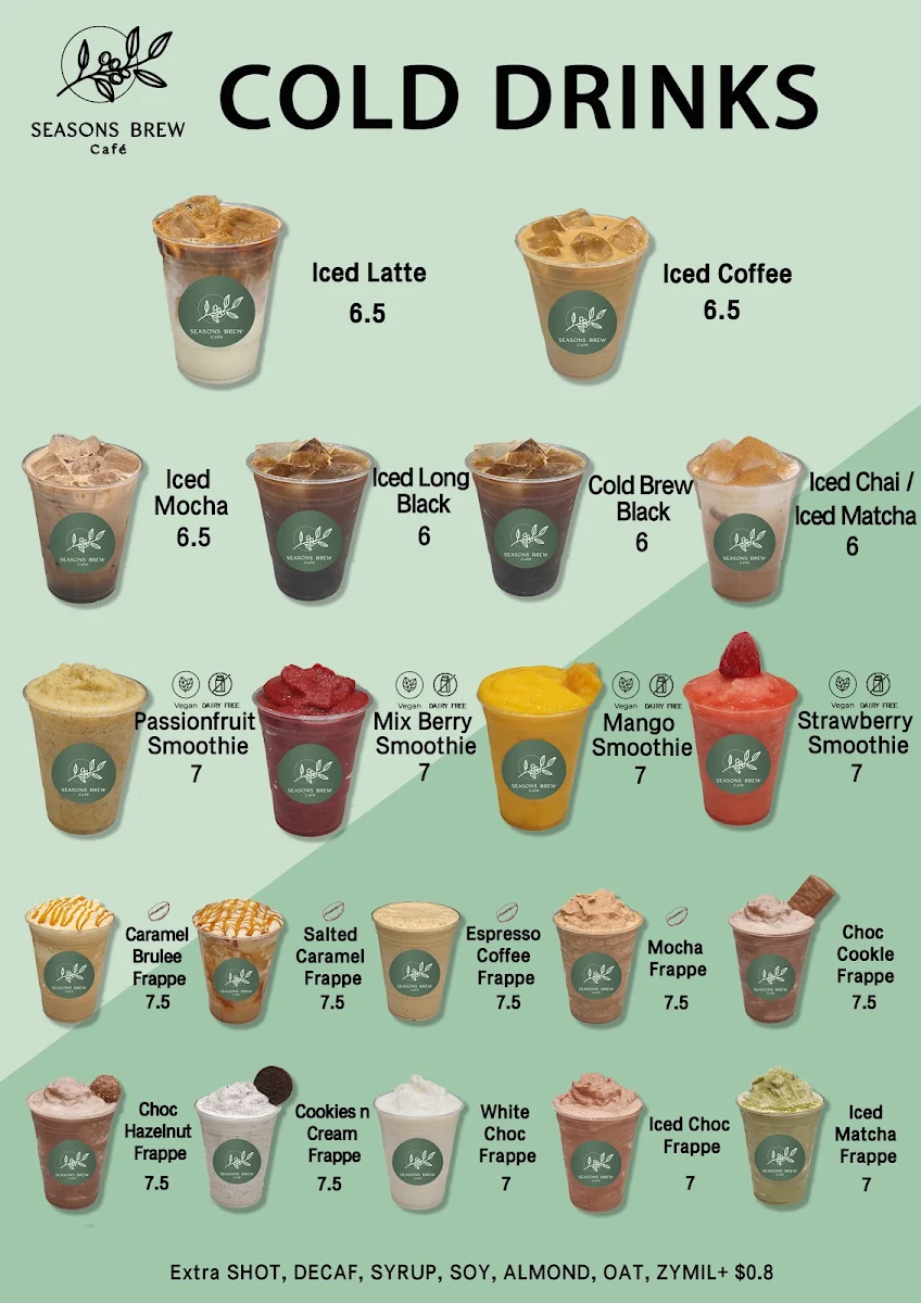 Menu, Seasons Brew Café
