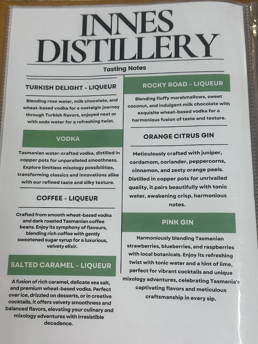 Menu, Tullah Lakeside Bar & Grill