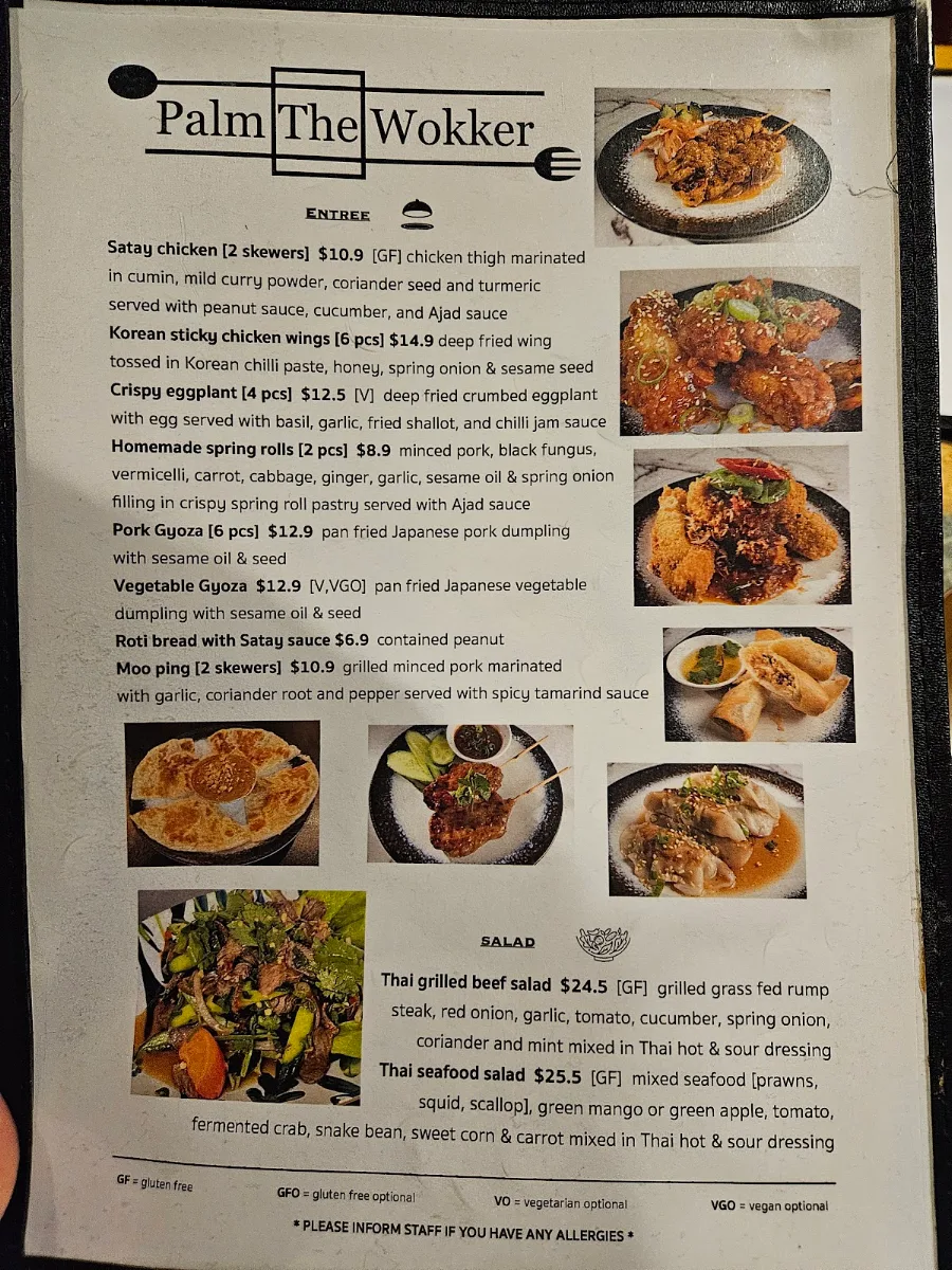Menu, Palm The Wokker
