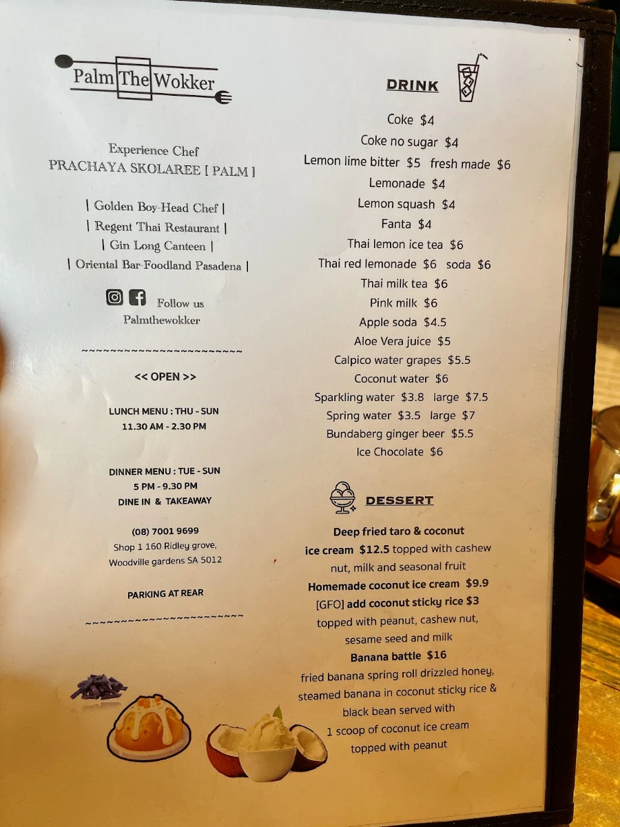Menu, Palm The Wokker