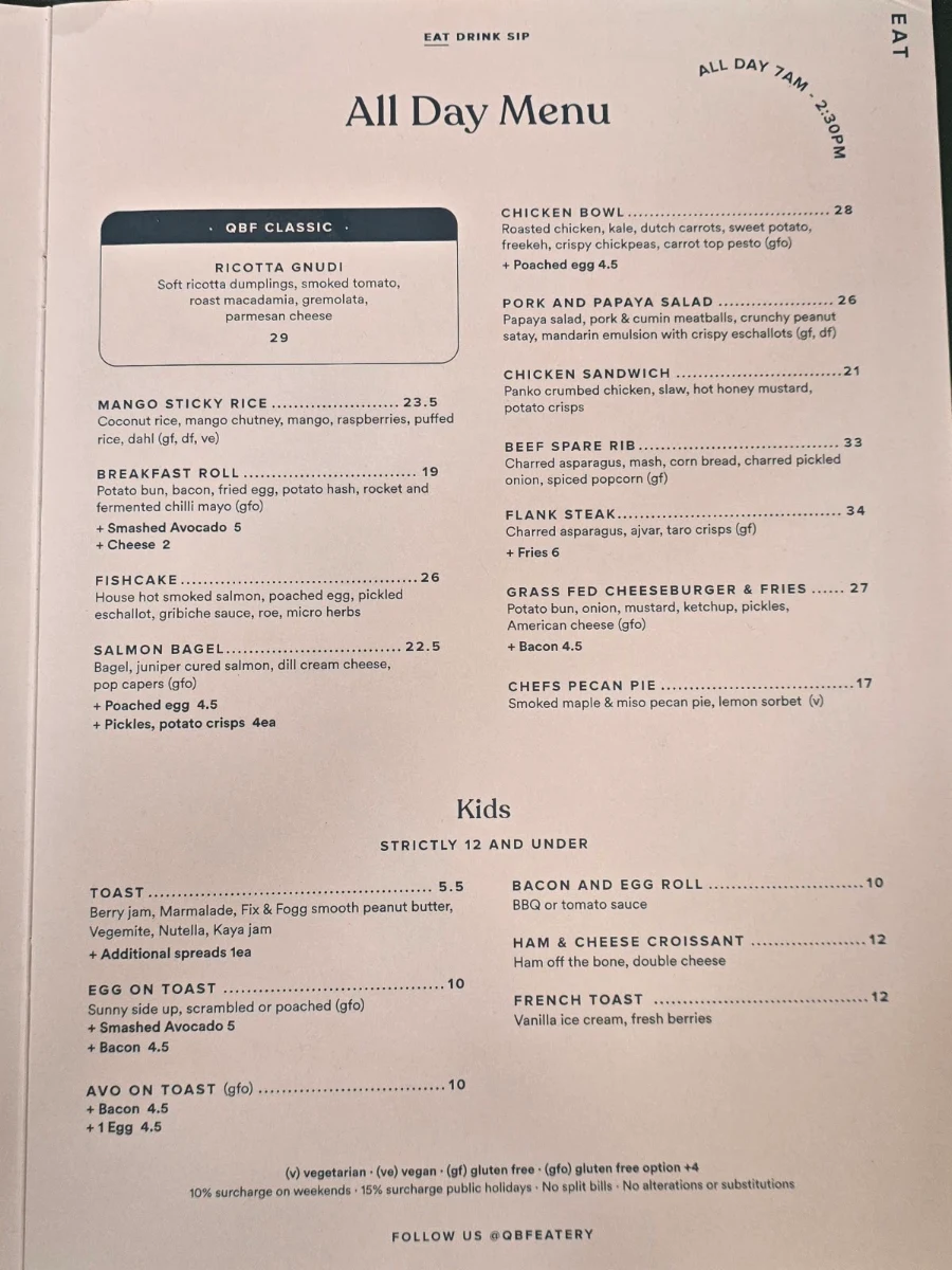 Menu, Quick Brown Fox Eatery