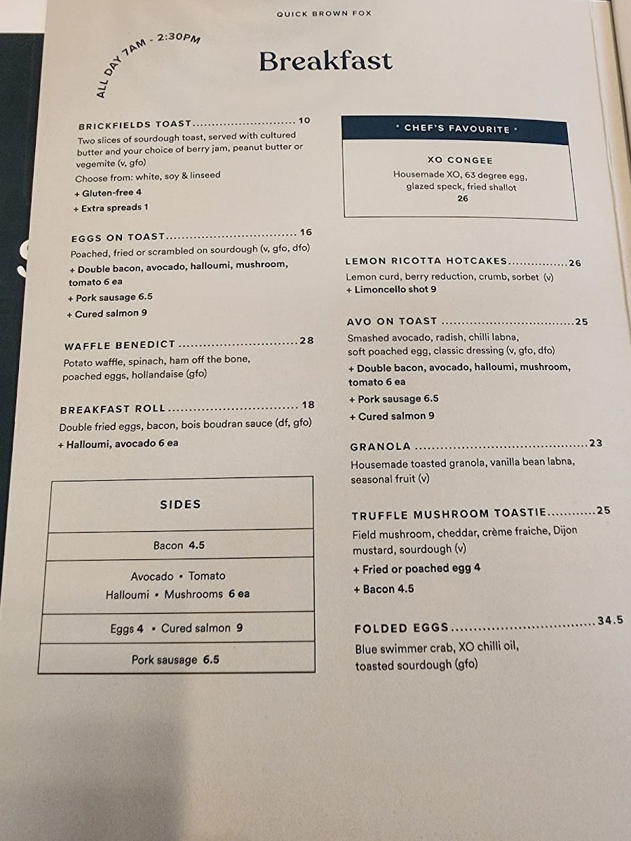 Menu, Quick Brown Fox Eatery