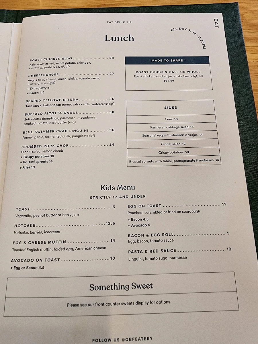Menu, Quick Brown Fox Eatery
