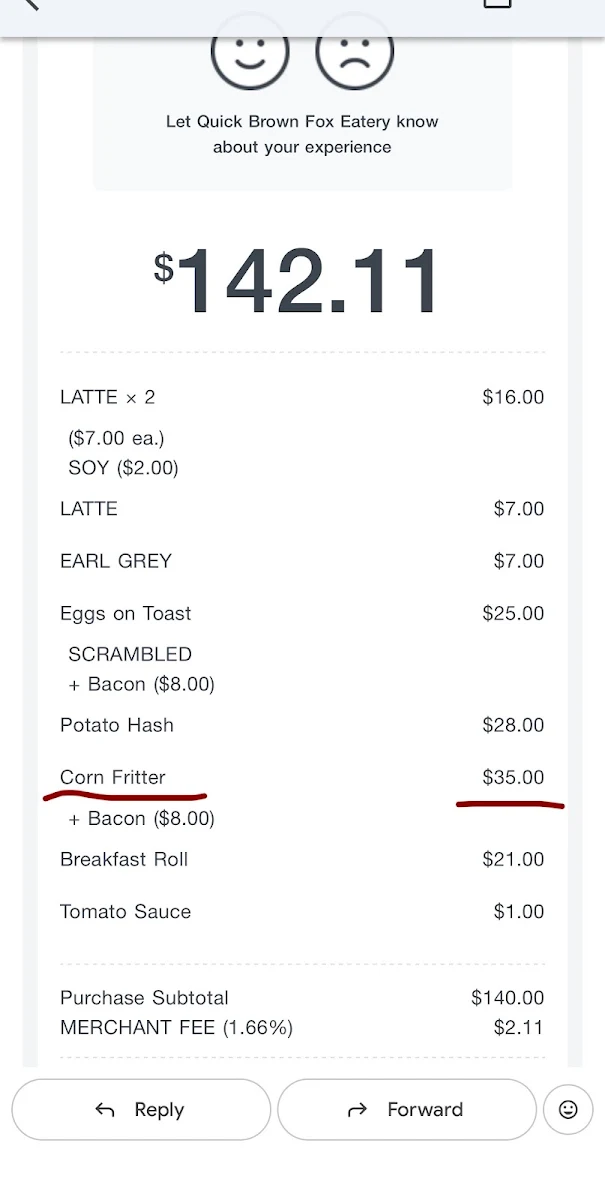 Menu, Quick Brown Fox Eatery
