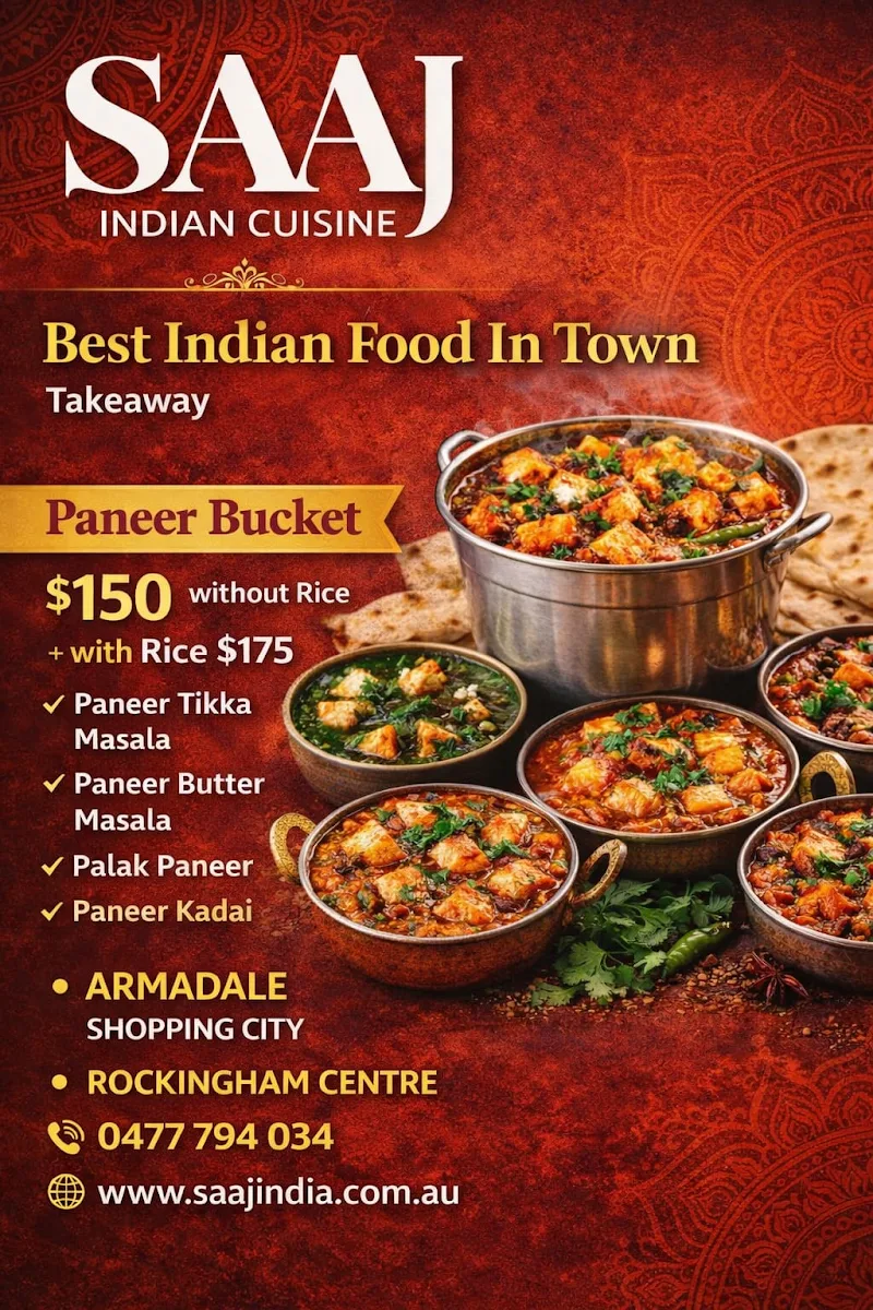Menu, Saaj Indian Cuisine