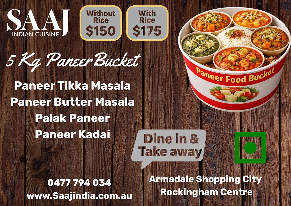 Menu, Saaj Indian Cuisine