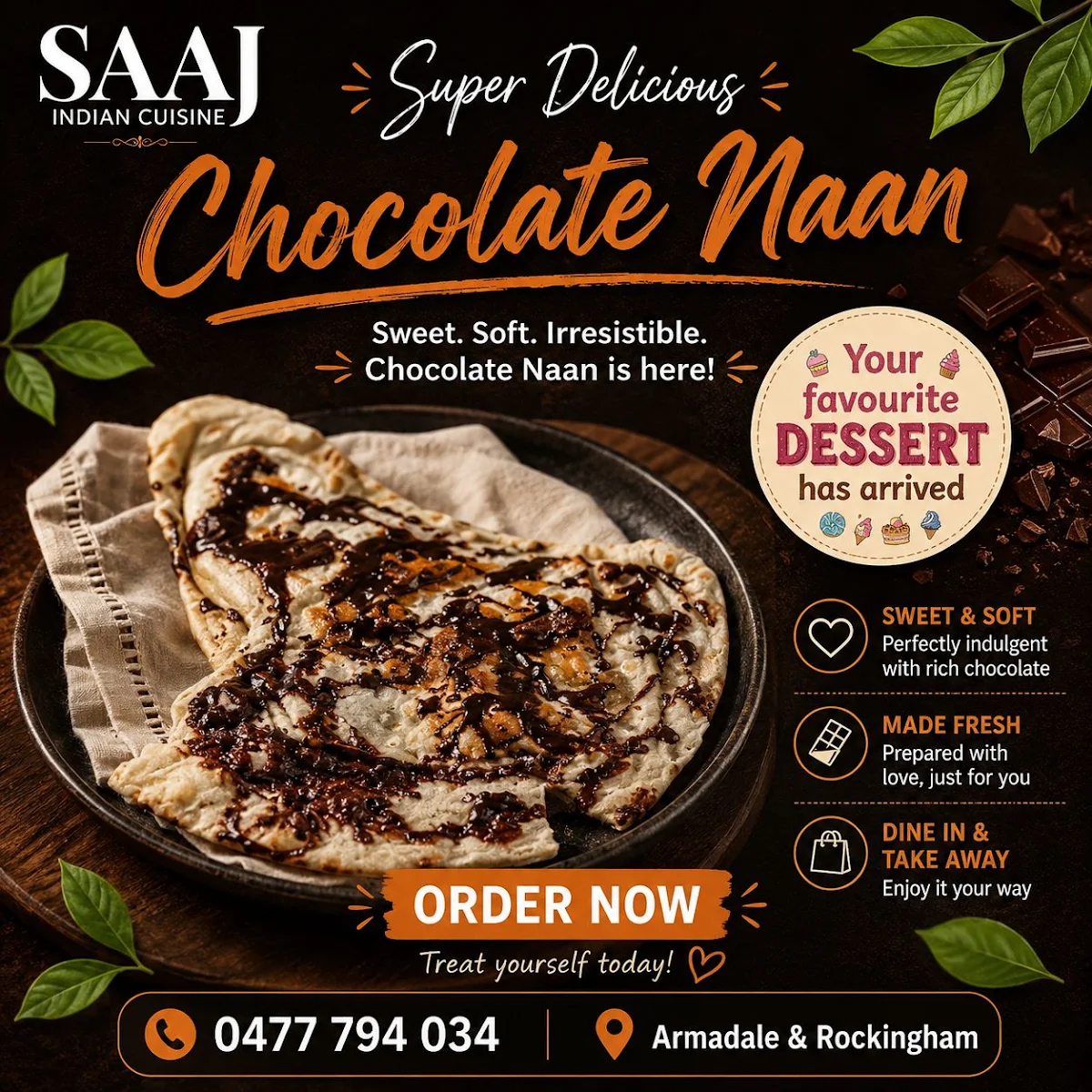 Menu, Saaj Indian Cuisine