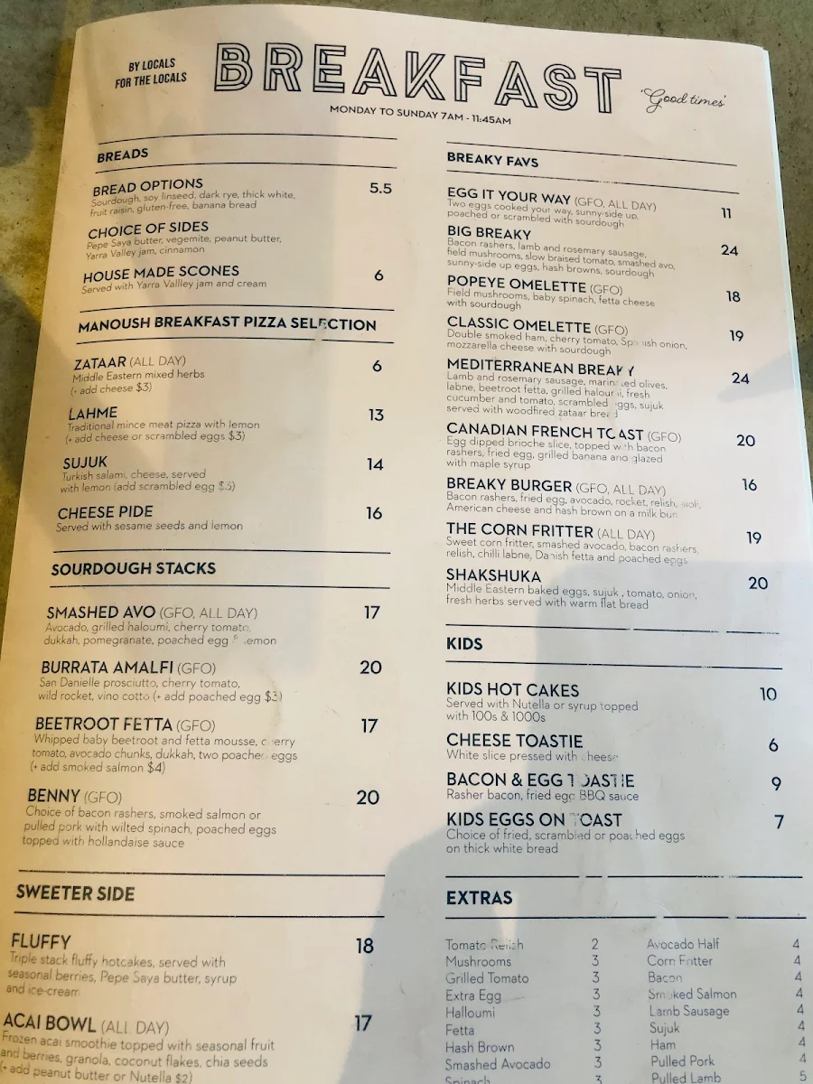 Menu, Els Cafe & Bar