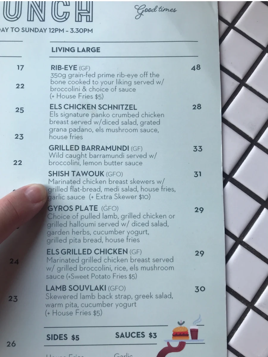 Menu, Els Cafe & Bar