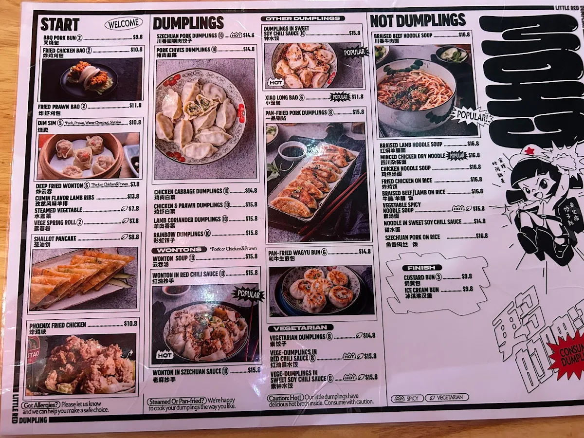 Menu, Little Red Dumpling Broadbeach