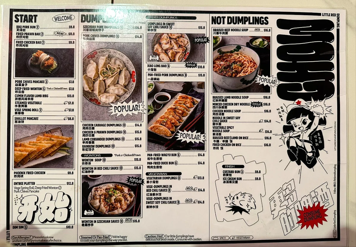 Menu, Little Red Dumpling Broadbeach