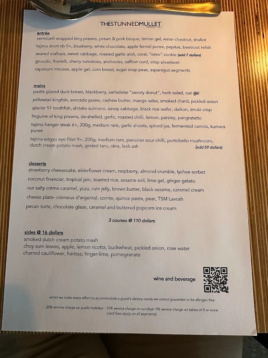 Menu, The Stunned Mullet