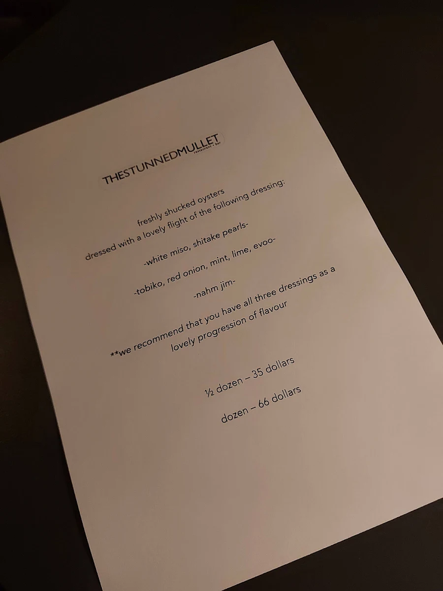 Menu, The Stunned Mullet