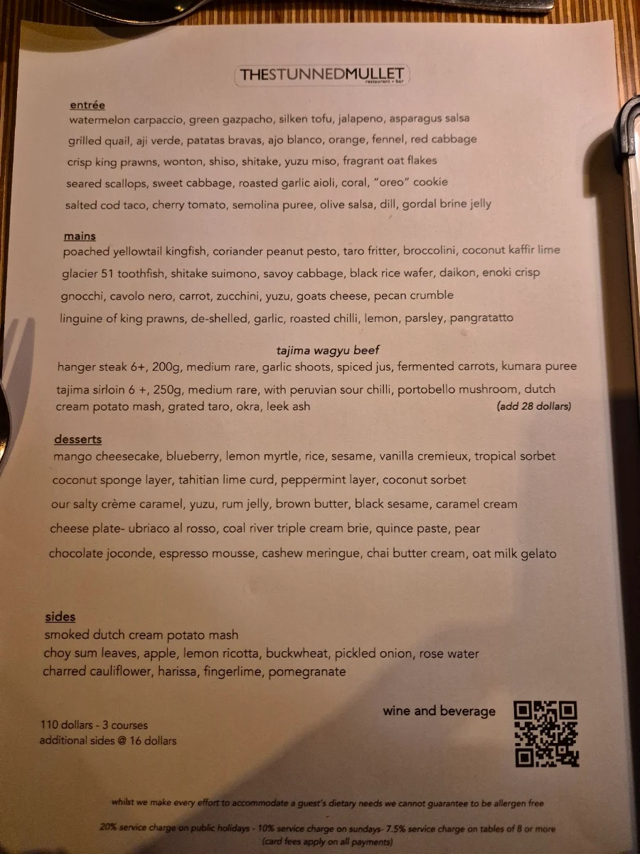 Menu, The Stunned Mullet