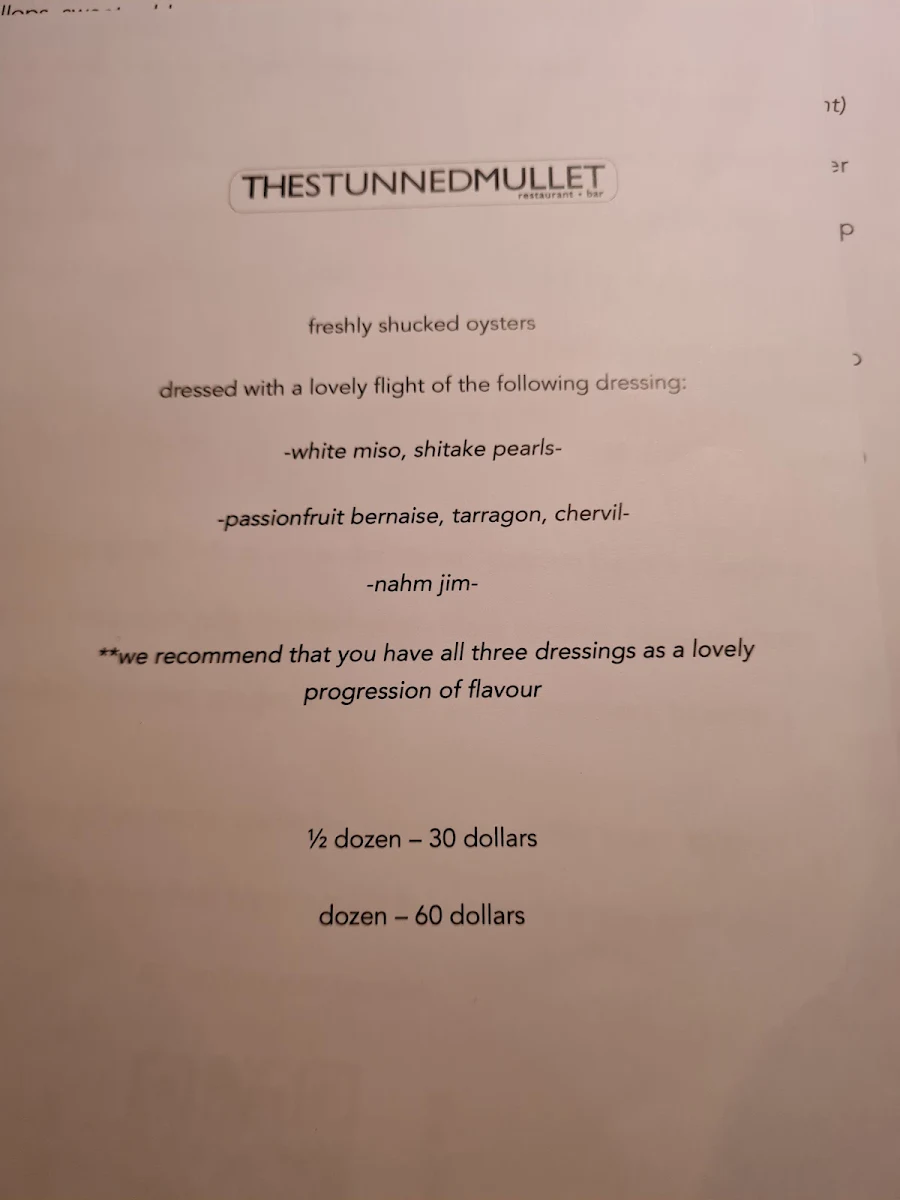 Menu, The Stunned Mullet