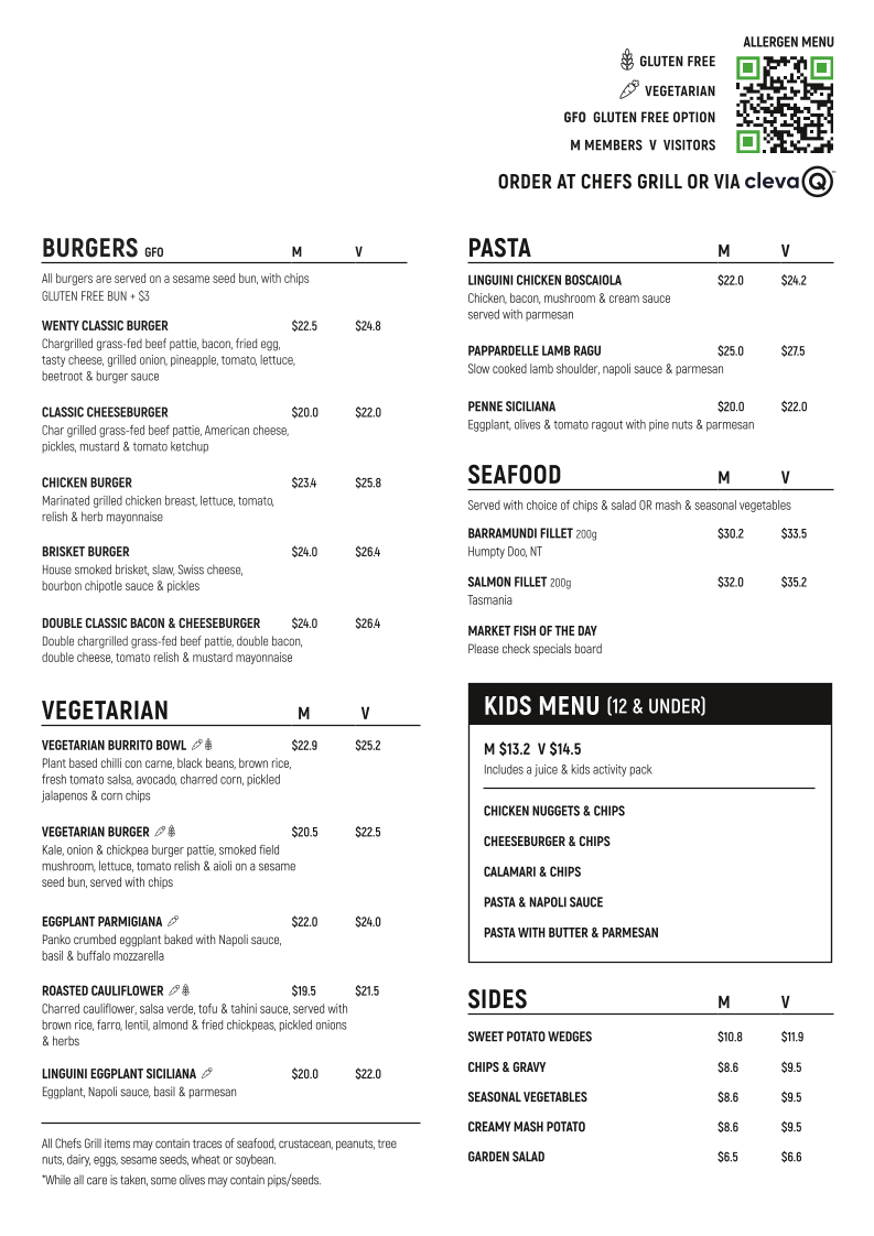 Menu, Chefs Grill