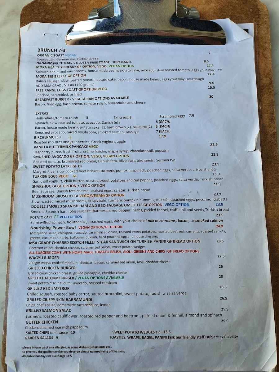 Menu, Cafe Moka