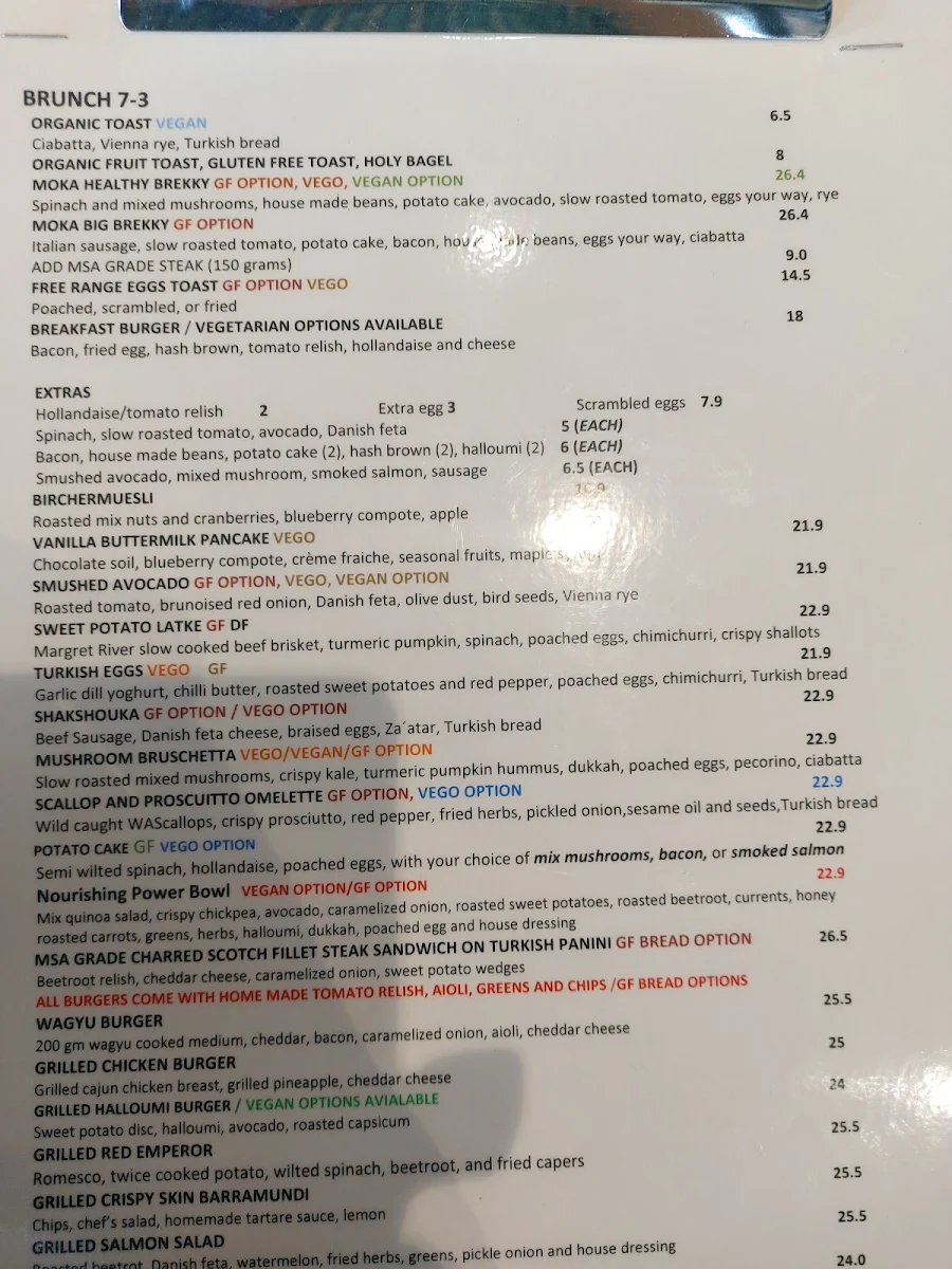 Menu, Cafe Moka